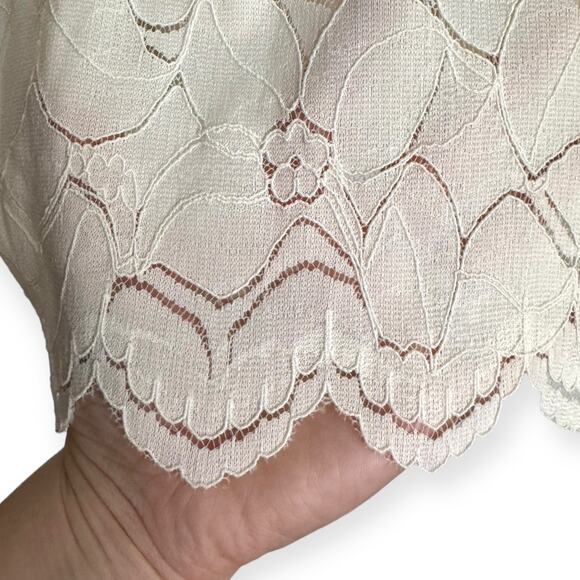 NWT Soft Surroundings Cream Lace Mock Neck Sheer Sleeve Tunic Blouse Women's L - Picture 7 of 10